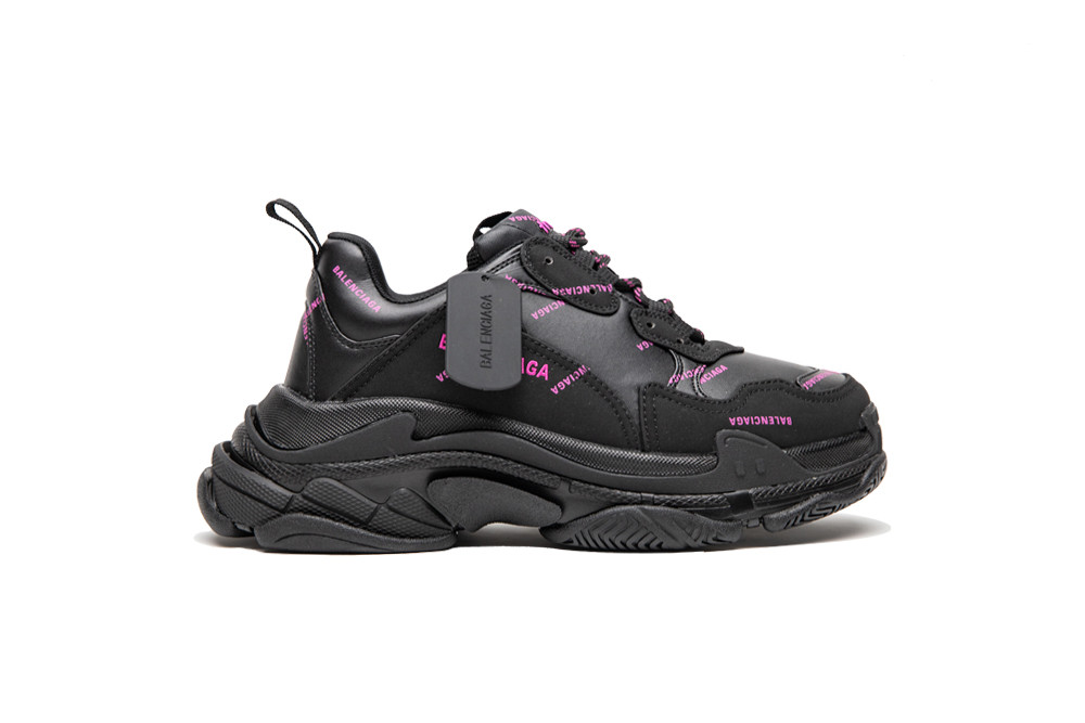 Kickwho Balenciaga Triple S Trainer "Allover Logo - Black Fluo Pink"