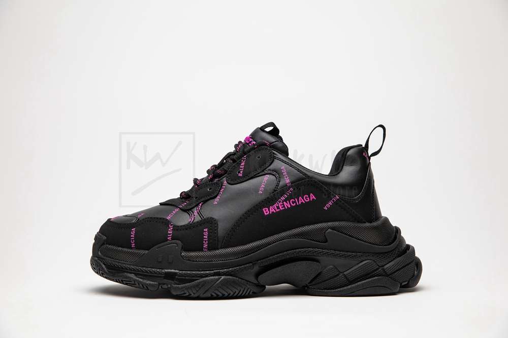 Kickwho Balenciaga Triple S Trainer "Allover Logo - Black Fluo Pink" - Image 2