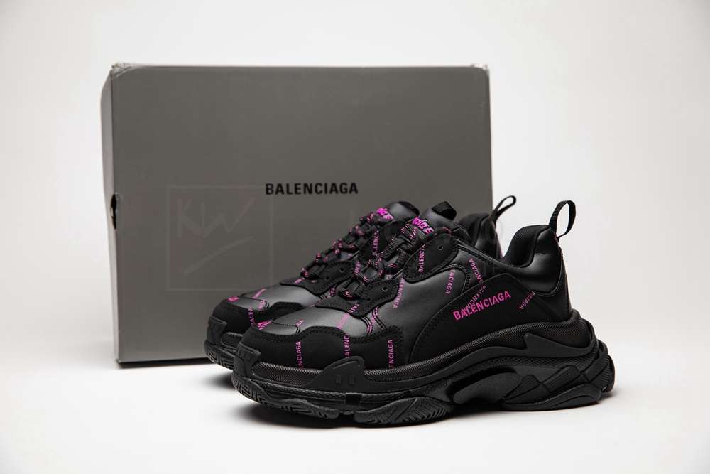 Kickwho Balenciaga Triple S Trainer "Allover Logo - Black Fluo Pink" - Image 5