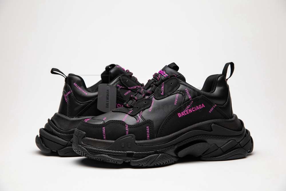 Kickwho Balenciaga Triple S Trainer "Allover Logo - Black Fluo Pink" - Image 6