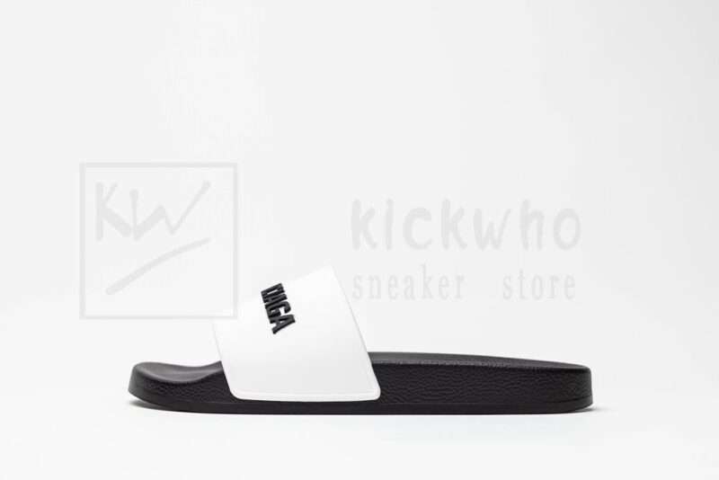 Kickwho Balenciaga Pool Slides White White Black (Black Logo) - Image 2