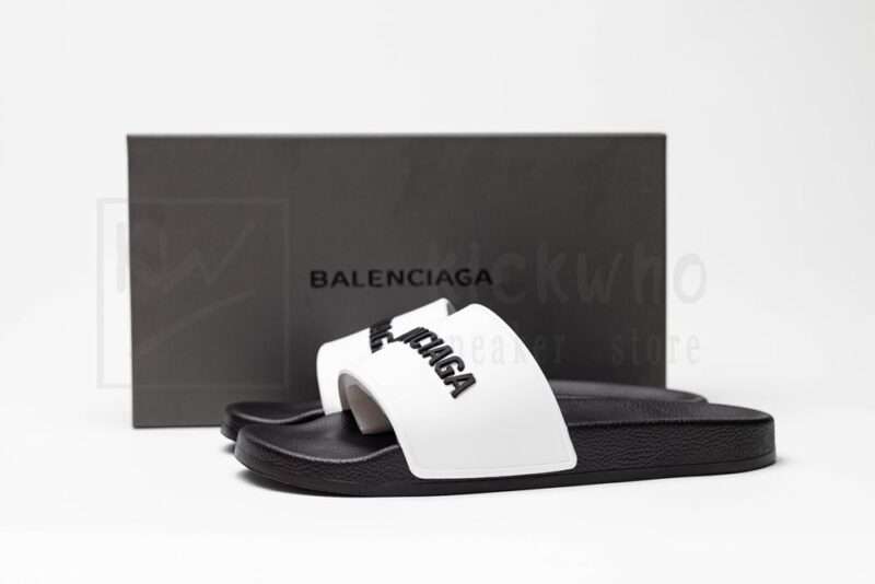 Kickwho Balenciaga Pool Slides White White Black (Black Logo) - Image 5