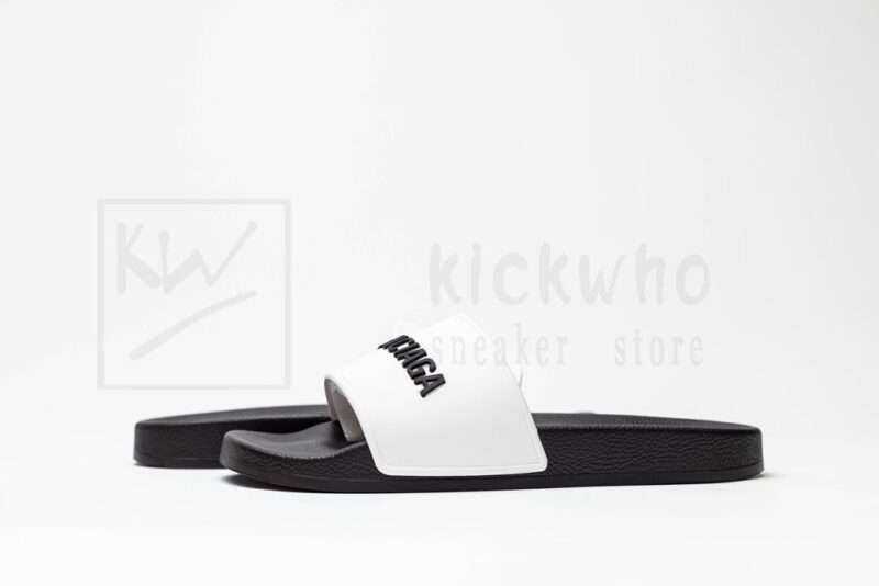 Kickwho Balenciaga Pool Slides White White Black (Black Logo) - Image 6