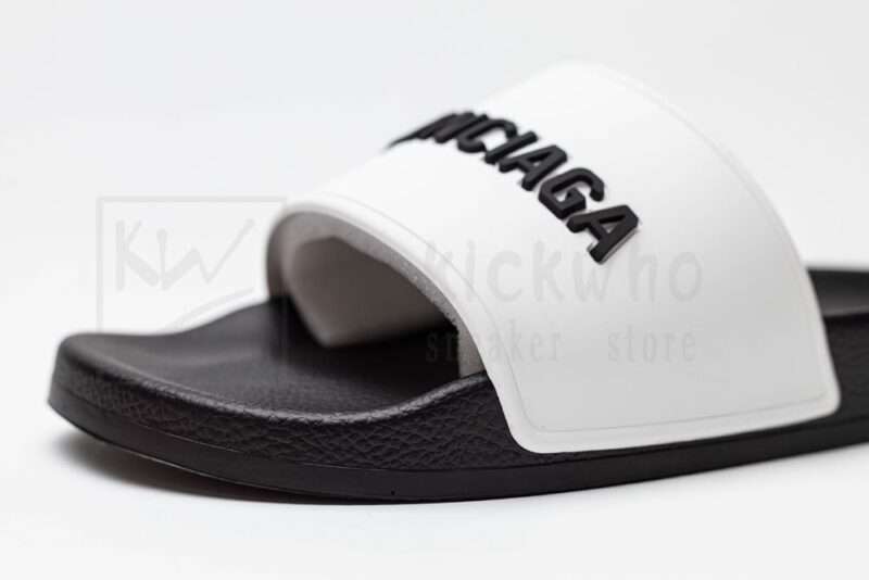 Kickwho Balenciaga Pool Slides White White Black (Black Logo) - Image 8