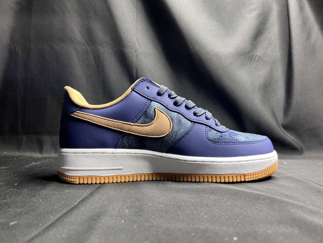 KICKWHO Nike Air Force 1 07 Low Denim Blue Brown White Gold - Image 2