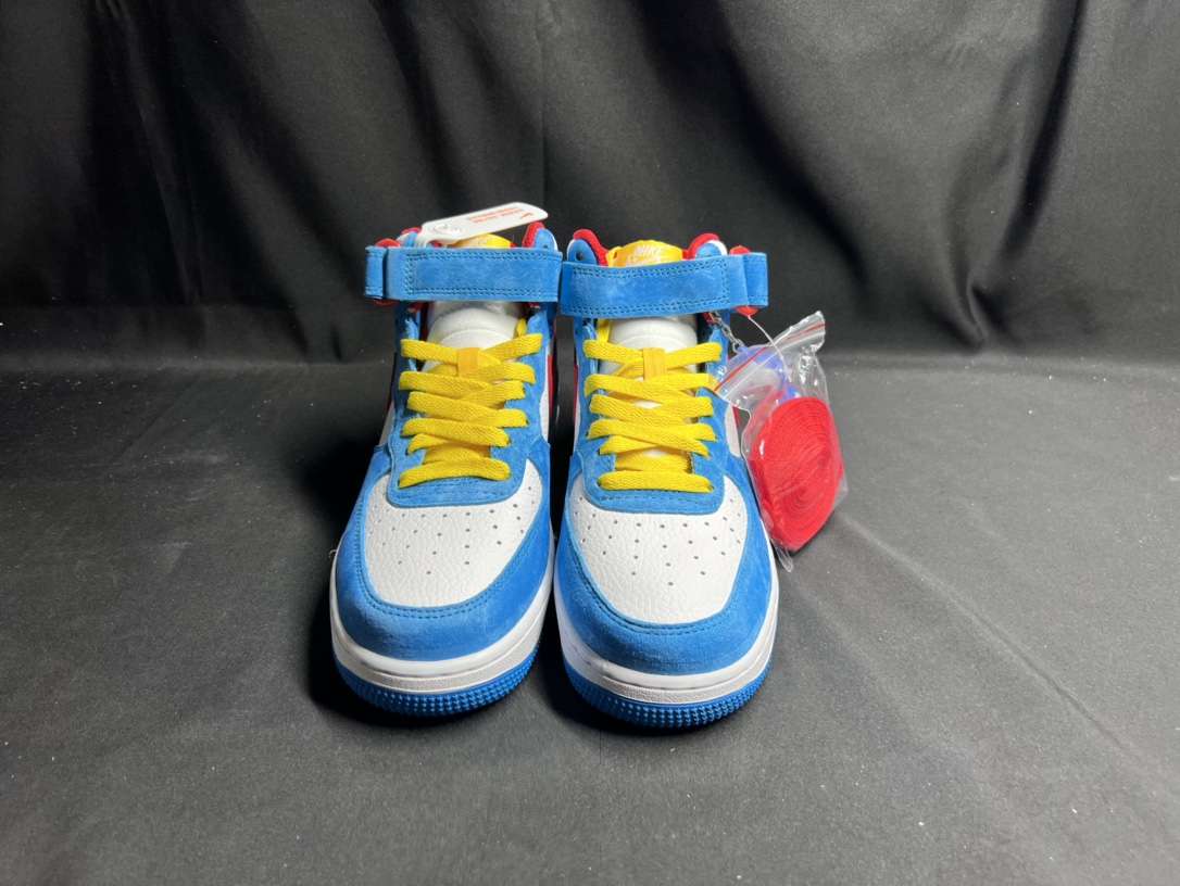 KICKWHO Nike Air Force 1 07 Mid Doraemon White Blue Red Yellow - Image 3