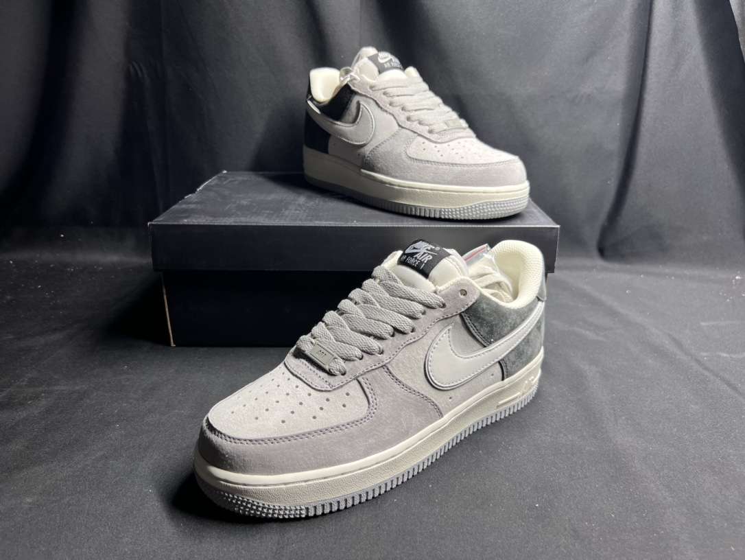 KICKWHO Nike Air Force 1 Low Grey Black White Suede - Image 4