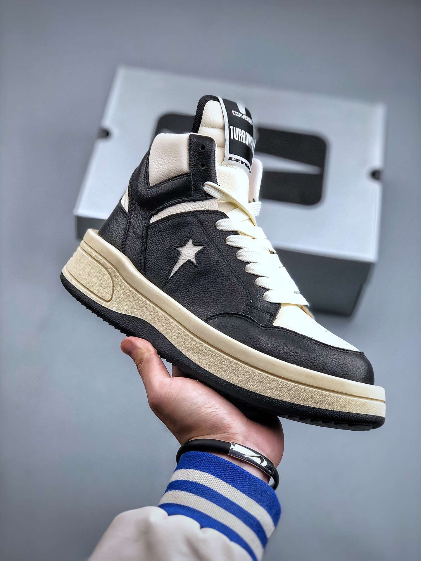 KICKWHO Rick Owens xConverse DRKSHDW TURBOWPN High-top Sneakers Black Beige