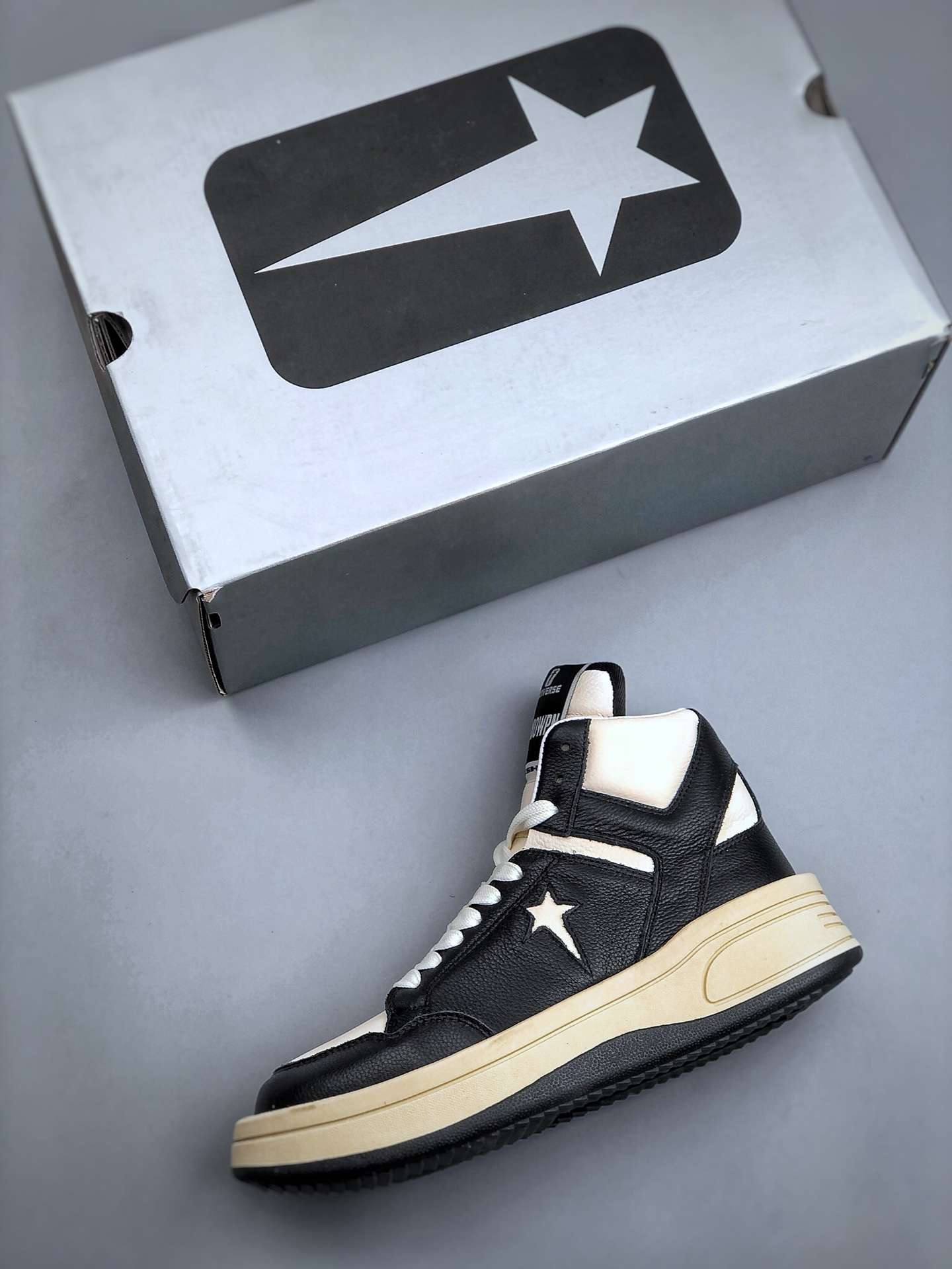 KICKWHO Rick Owens xConverse DRKSHDW TURBOWPN High-top Sneakers Black Beige - Image 3