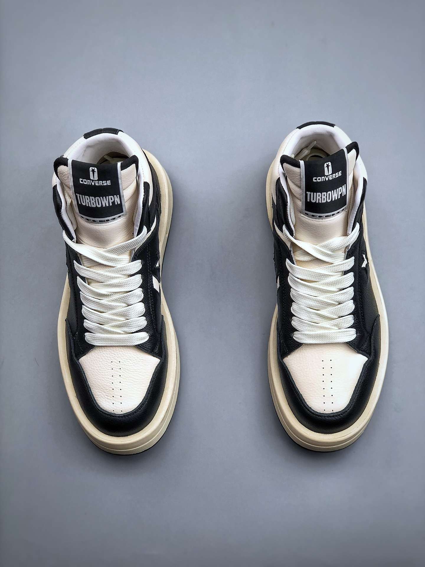 KICKWHO Rick Owens xConverse DRKSHDW TURBOWPN High-top Sneakers Black Beige - Image 5