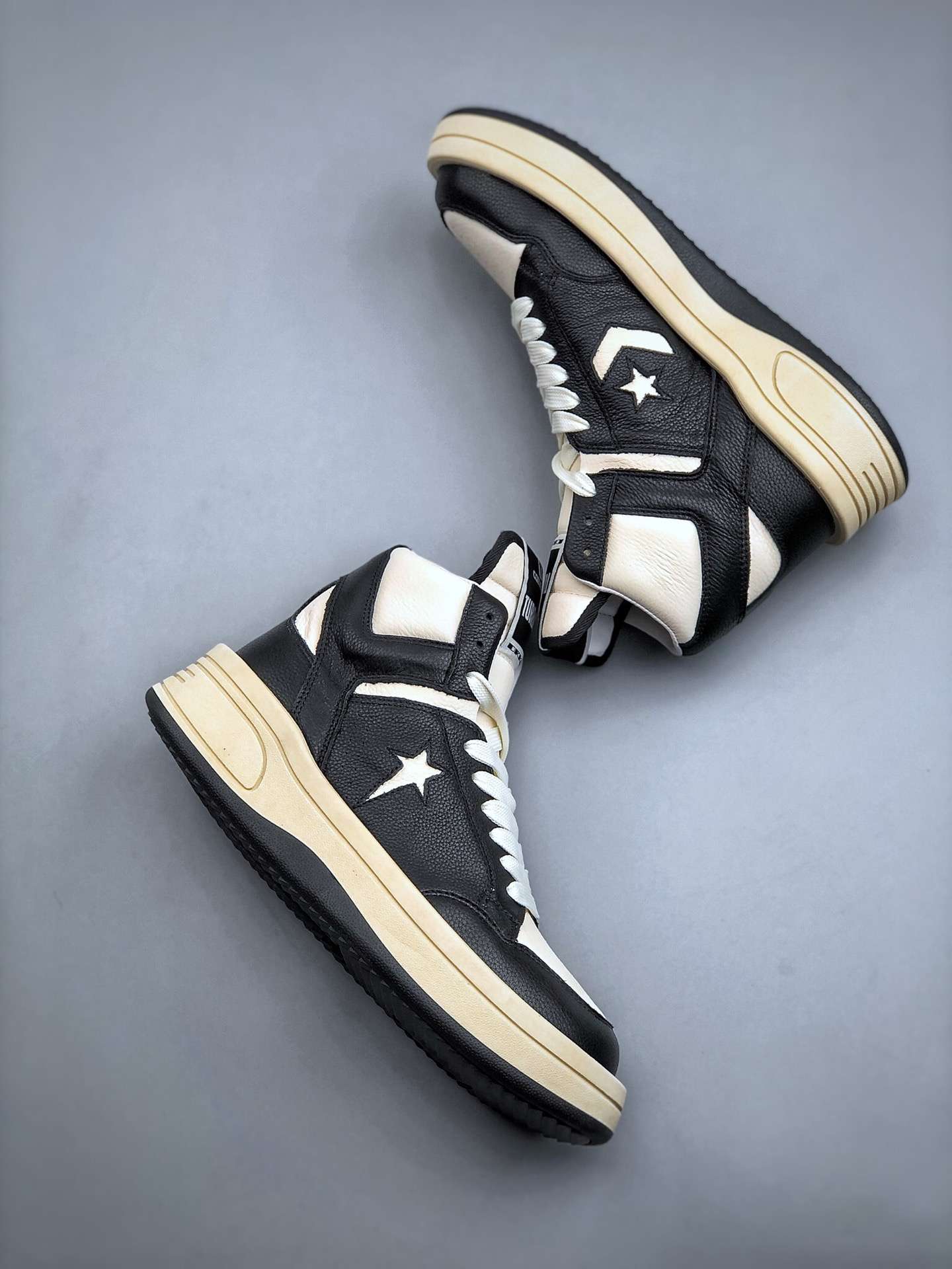 KICKWHO Rick Owens xConverse DRKSHDW TURBOWPN High-top Sneakers Black Beige - Image 9