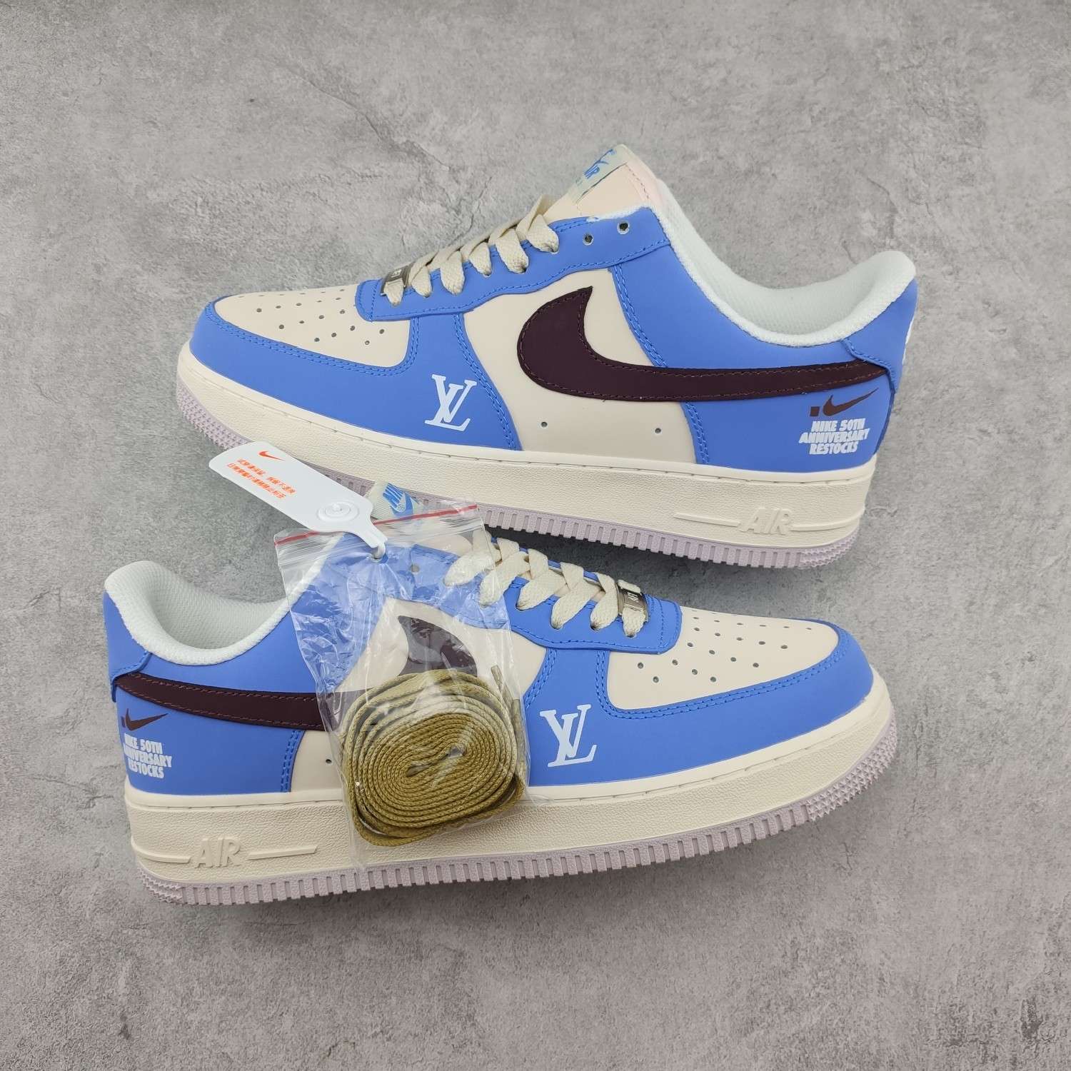Kickswho LV x Nike Air Force 1 07 Low Navy Blue Brown White - Image 2