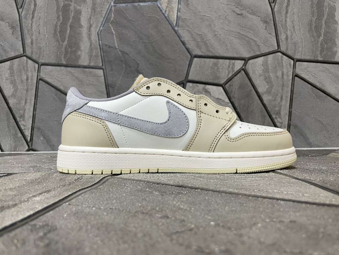 KICKWHO Off White x Air Jordan 1 Low OG Custom Light Khaki White CZ0790-102 - Image 2