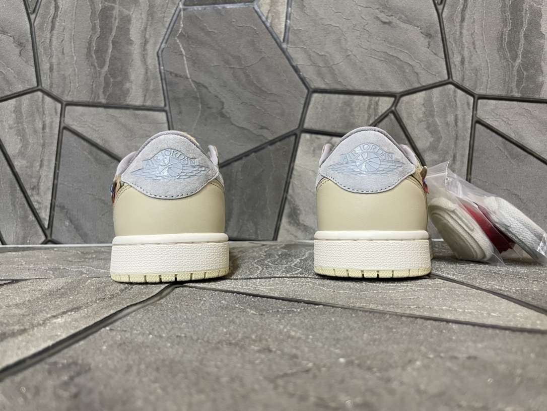 KICKWHO Off White x Air Jordan 1 Low OG Custom Light Khaki White CZ0790-102 - Image 5