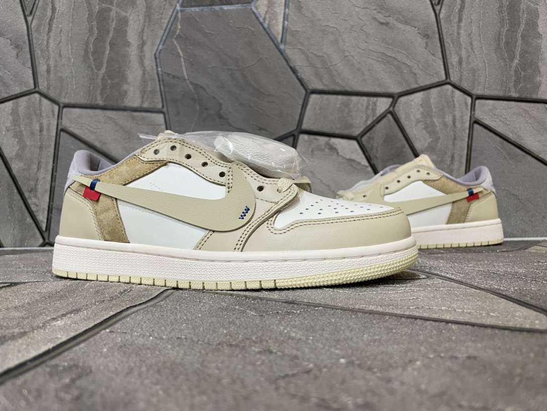 KICKWHO Off White x Air Jordan 1 Low OG Custom Light Khaki White CZ0790-102 - Image 6