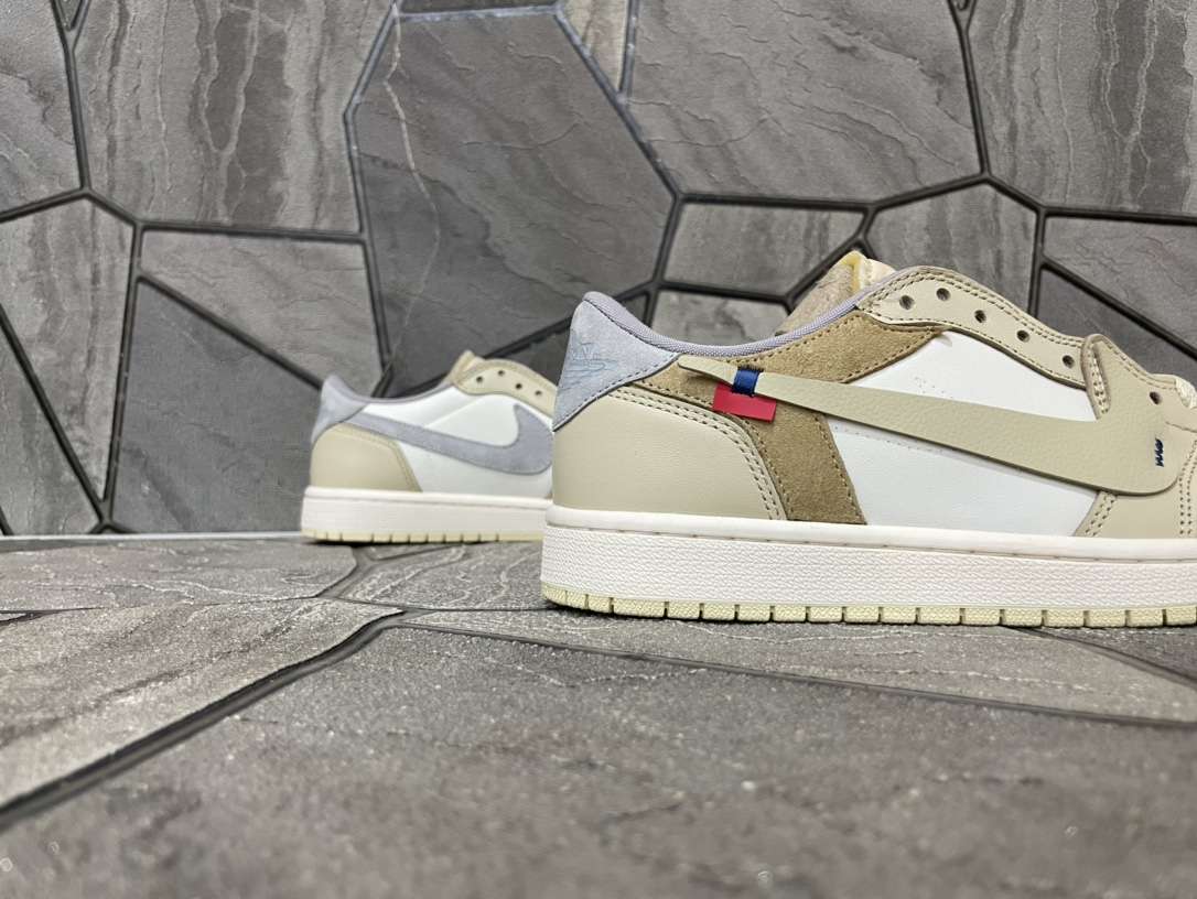 KICKWHO Off White x Air Jordan 1 Low OG Custom Light Khaki White CZ0790-102 - Image 7
