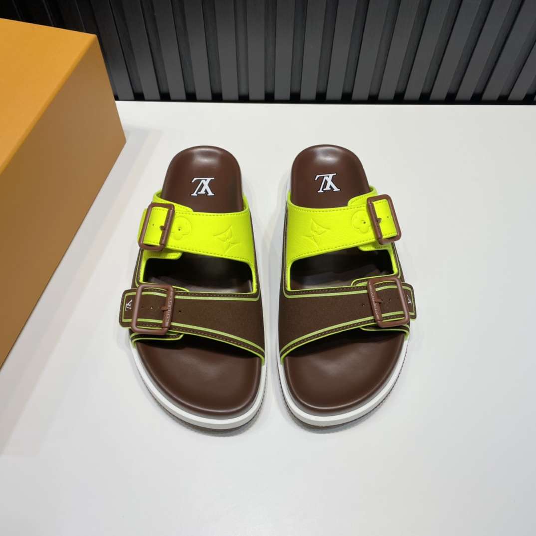 KICKWHO Louis Vuitton Green/Brown Leather and Suede Trainer Flat Slides - Image 2