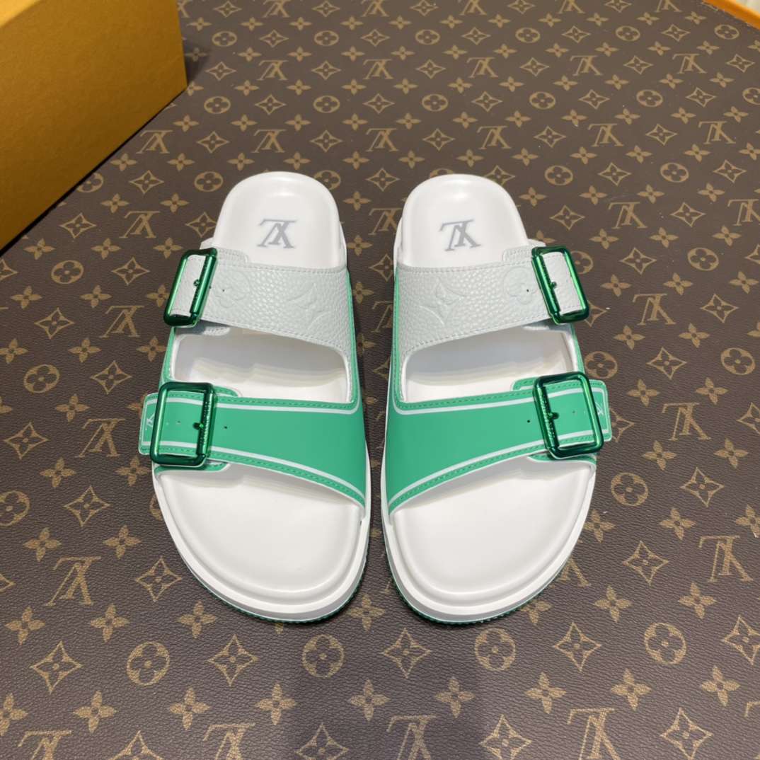 KICKWHO Louis Vuitton Green White Trainer Slides