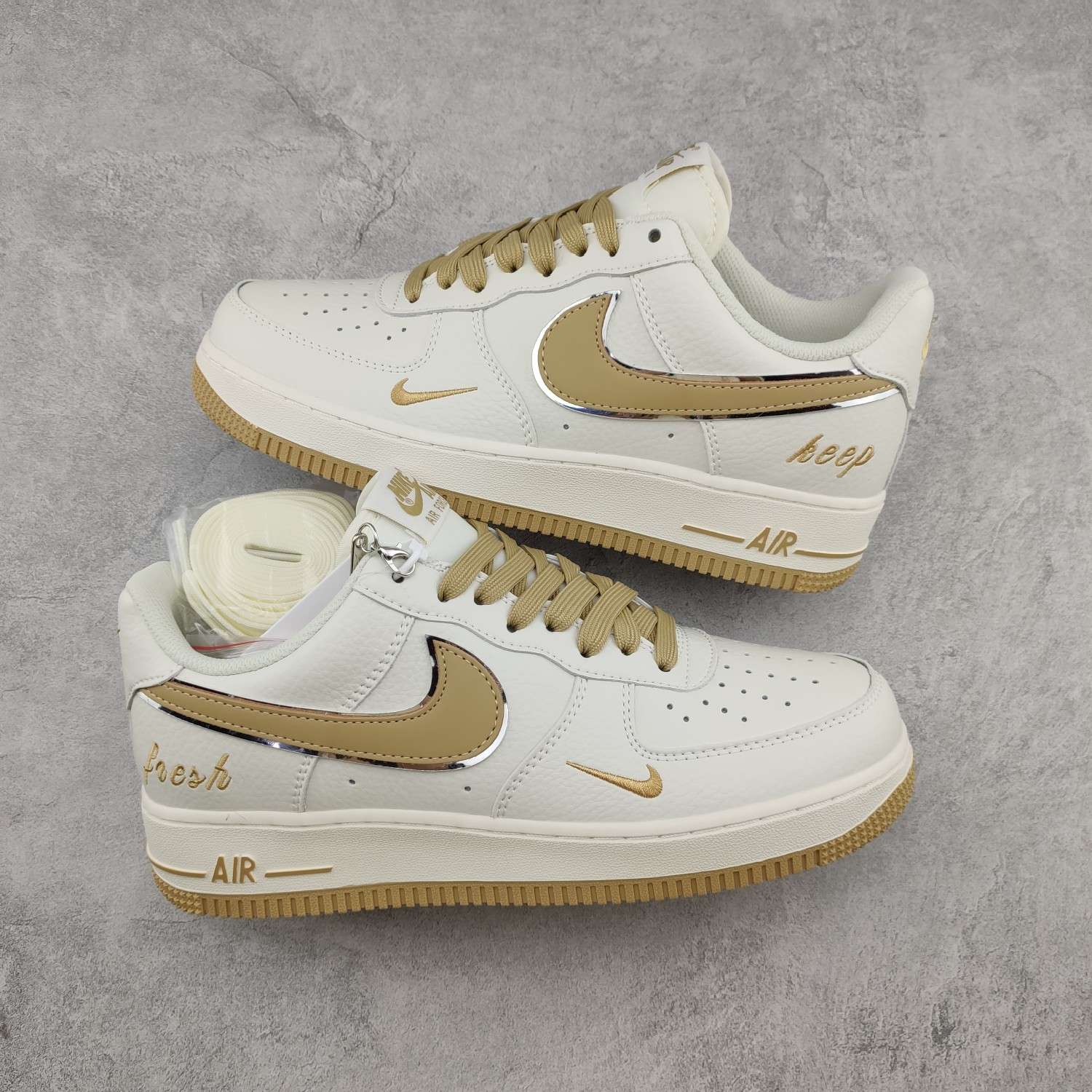 Kickswho Nike Air Force 1 07 Low Keep Fresh Beige Khaki Sliver - Image 2