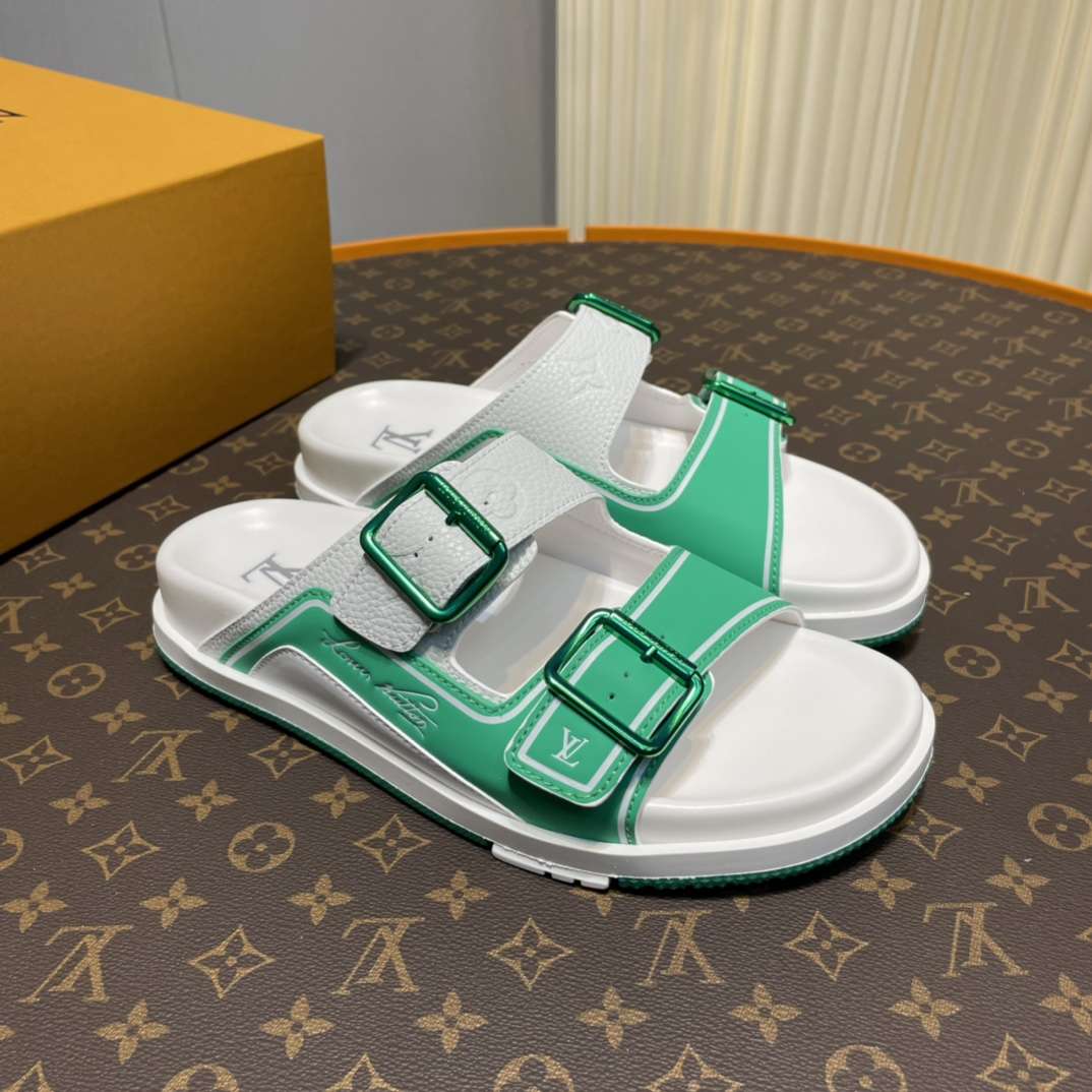 KICKWHO Louis Vuitton Green White Trainer Slides - Image 2
