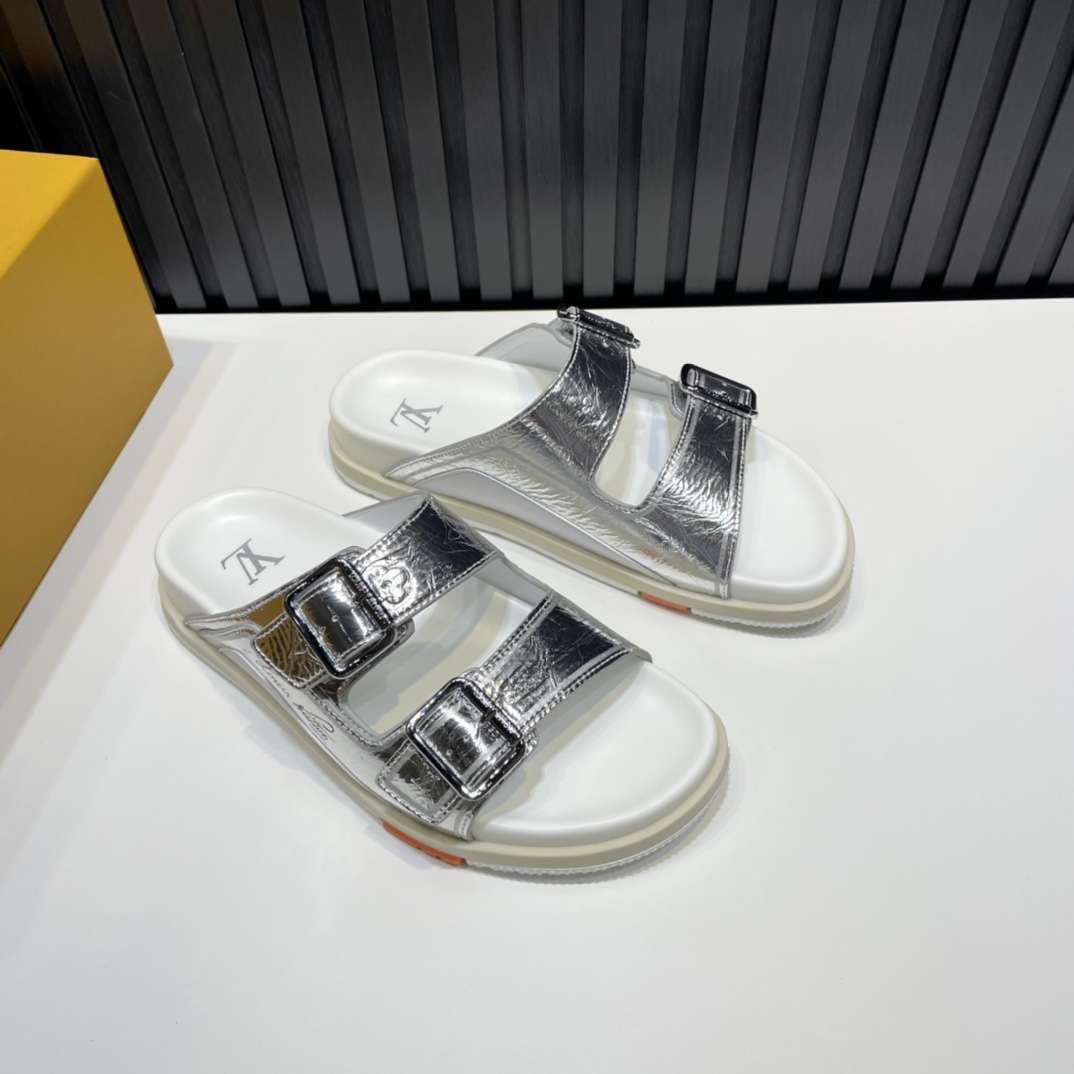 KICKWHO Louis Vuitton Silver Trainer Slides - Image 2