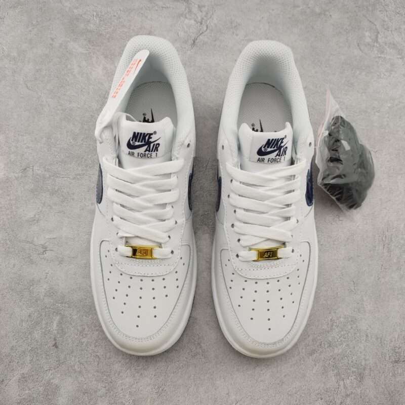 Kickswho Nike Air Force 1 07 Low White Midnight Blue Metallic Gold - Image 3