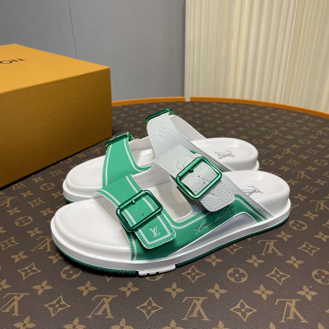 KICKWHO Louis Vuitton Green White Trainer Slides - Image 3