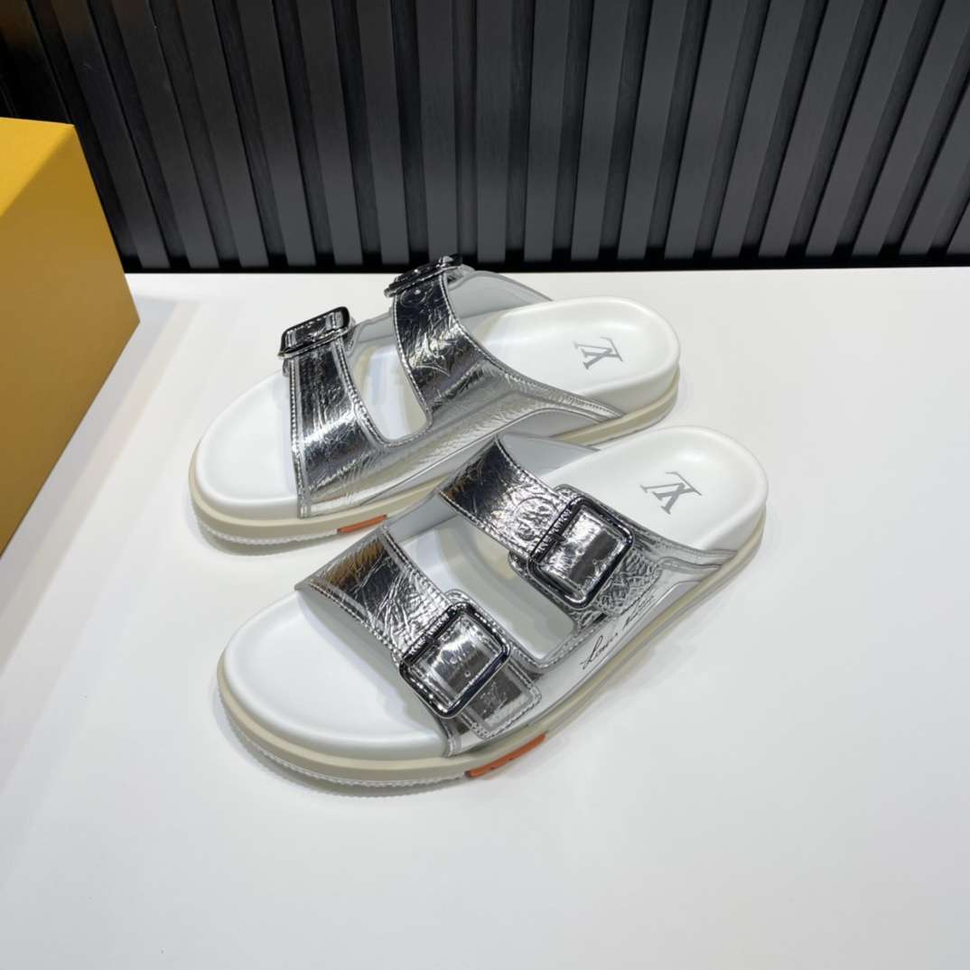 KICKWHO Louis Vuitton Silver Trainer Slides - Image 3