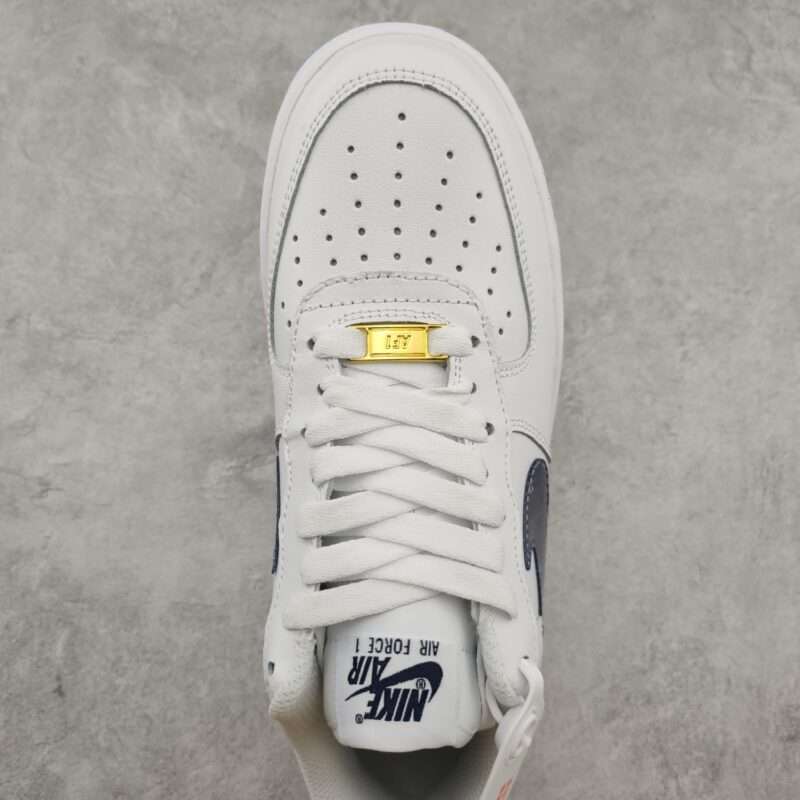 Kickswho Nike Air Force 1 07 Low White Midnight Blue Metallic Gold - Image 4
