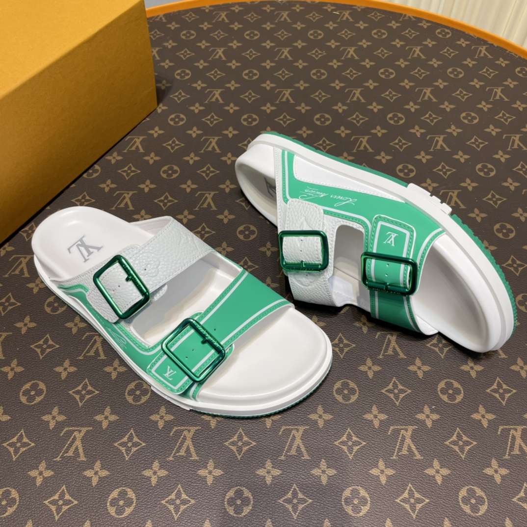 KICKWHO Louis Vuitton Green White Trainer Slides - Image 4