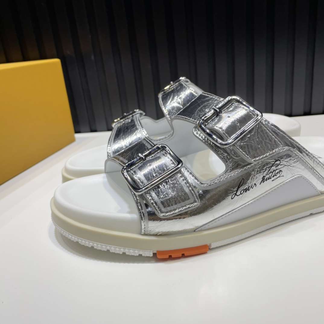 KICKWHO Louis Vuitton Silver Trainer Slides - Image 4