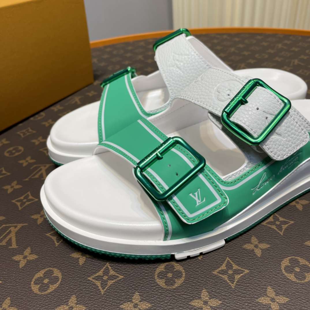 KICKWHO Louis Vuitton Green White Trainer Slides - Image 5