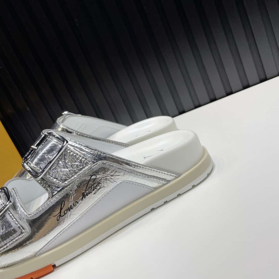 KICKWHO Louis Vuitton Silver Trainer Slides - Image 5