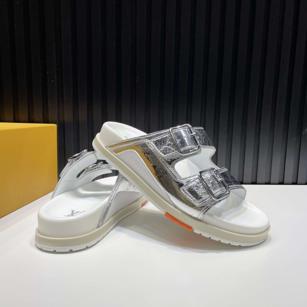 KICKWHO Louis Vuitton Silver Trainer Slides - Image 6