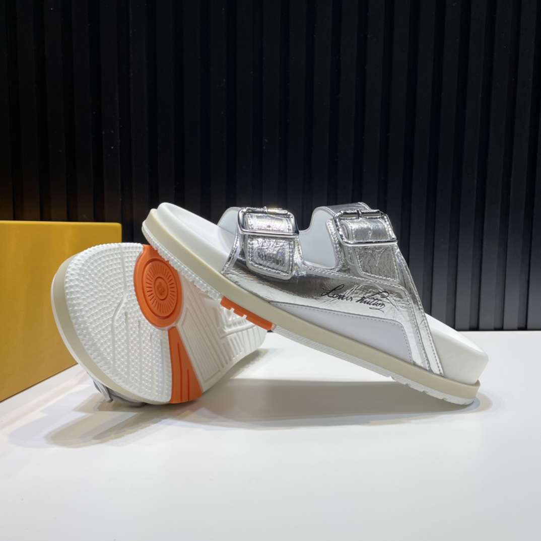 KICKWHO Louis Vuitton Silver Trainer Slides - Image 7