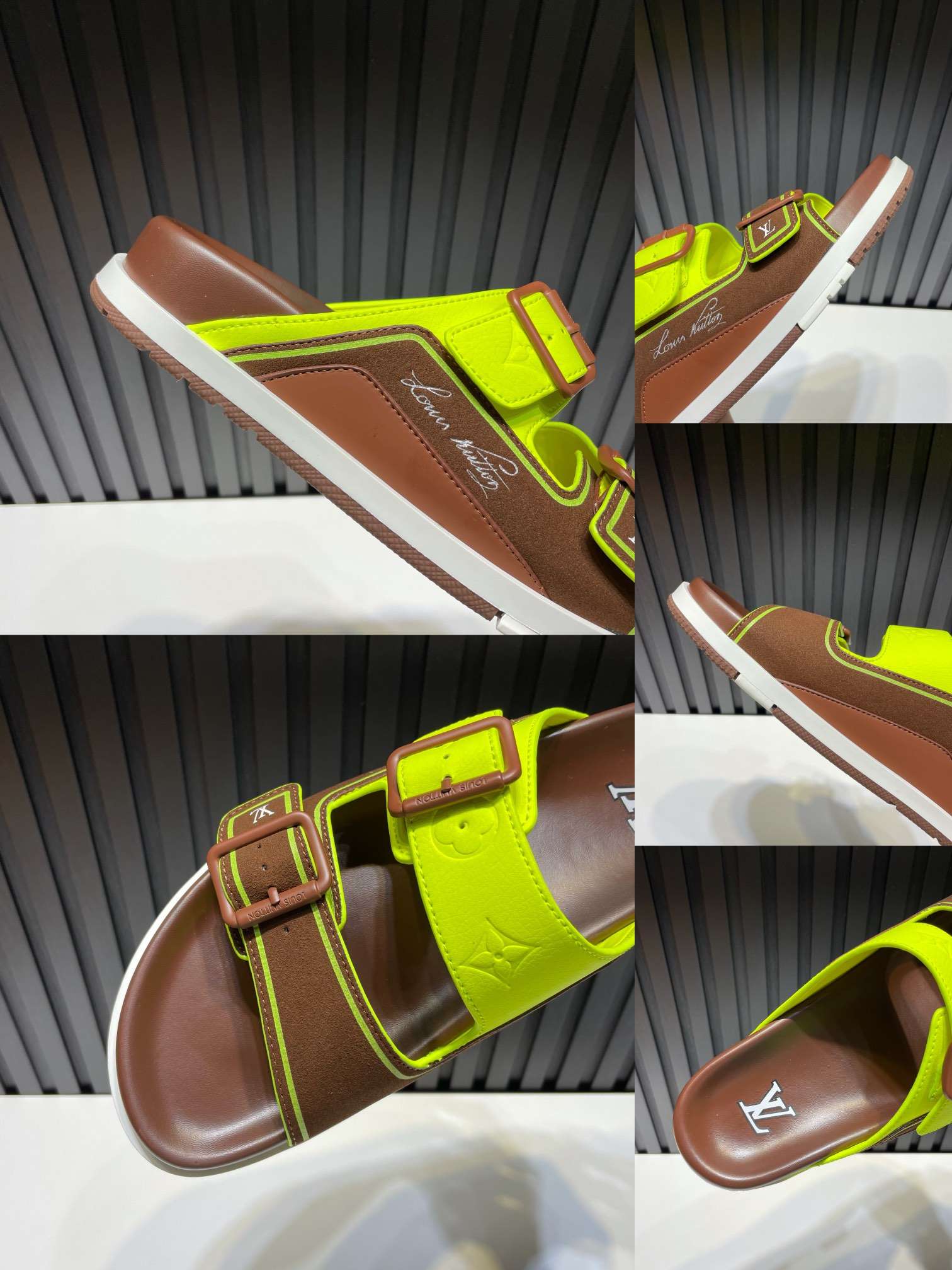 KICKWHO Louis Vuitton Green/Brown Leather and Suede Trainer Flat Slides - Image 9