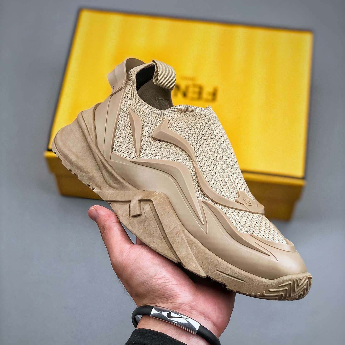KICKWHO Fendi Flow Beige Mesh Running Sneakers