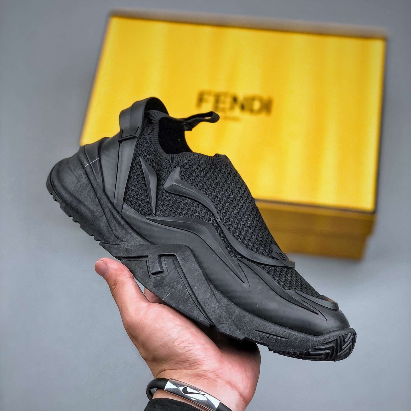 KICKWHO Fendi Flow Black Mesh Running Sneakers
