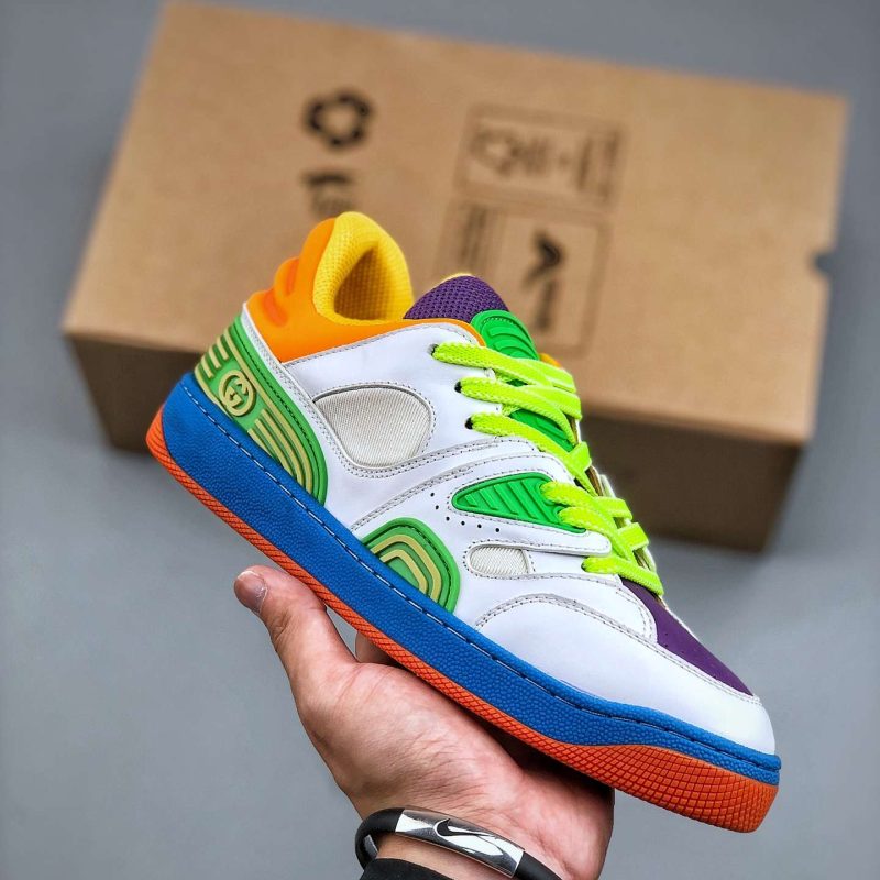 Kickswho Gucci Basket Demetra Lace Up Low Top Sneaker Multicolor （Green Orange Purple）