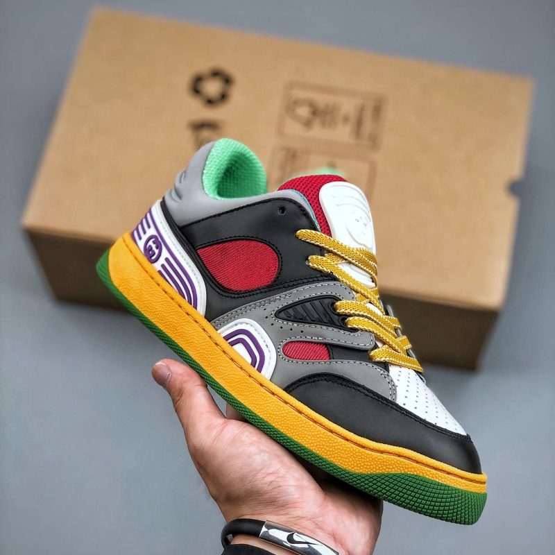 Kickswho Gucci Basket Demetra Lace Up Low Top Sneaker Multicolor White Black Red Yellow