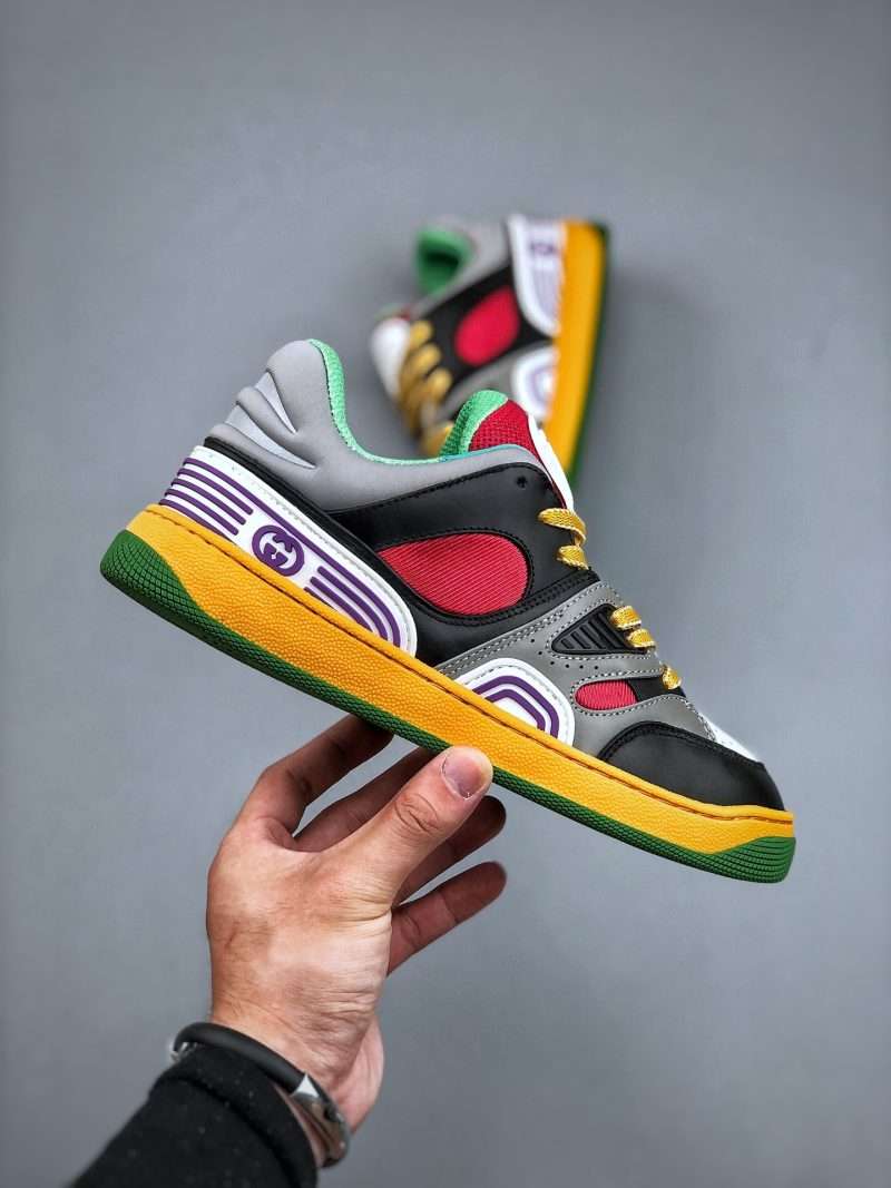 Kickswho Gucci Basket Demetra Lace Up Low Top Sneaker Multicolor White Black Red Yellow - Image 4