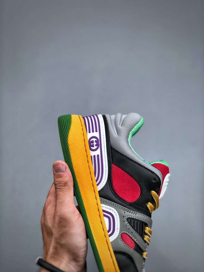 Kickswho Gucci Basket Demetra Lace Up Low Top Sneaker Multicolor White Black Red Yellow - Image 6