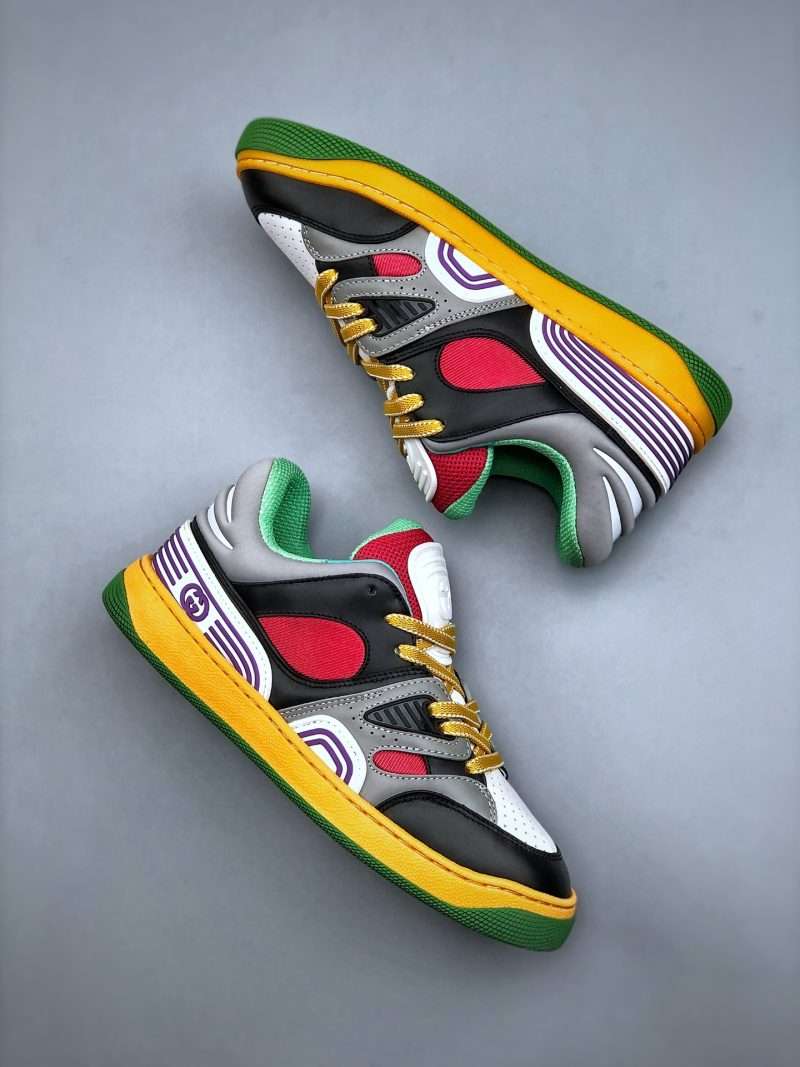 Kickswho Gucci Basket Demetra Lace Up Low Top Sneaker Multicolor White Black Red Yellow - Image 9