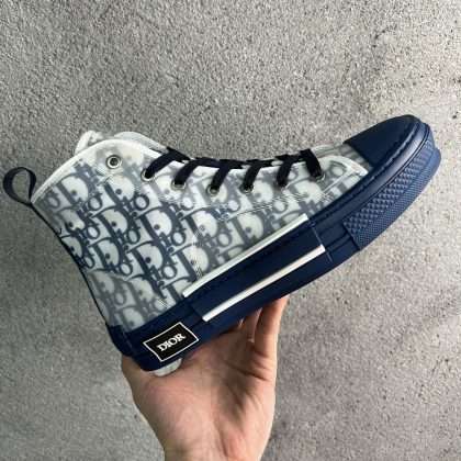 Kickswho Dior Essentials B23 HIGH-TOP SNEAKER Navy Blue Oblique Canvas