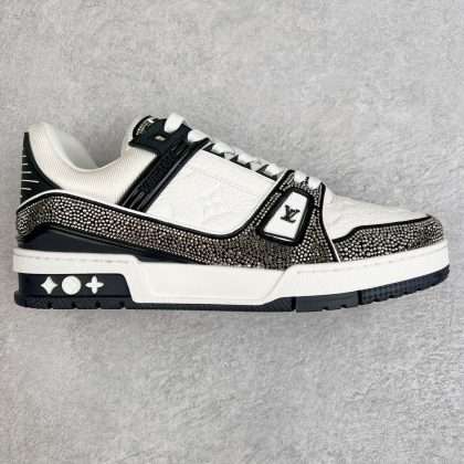 Kickswho LV Louis Vuitton Trainer Sneaker Black and White Crystal