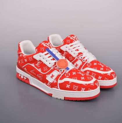 Kickswho LV Louis Vuitton Trainer Red Monogram Textile