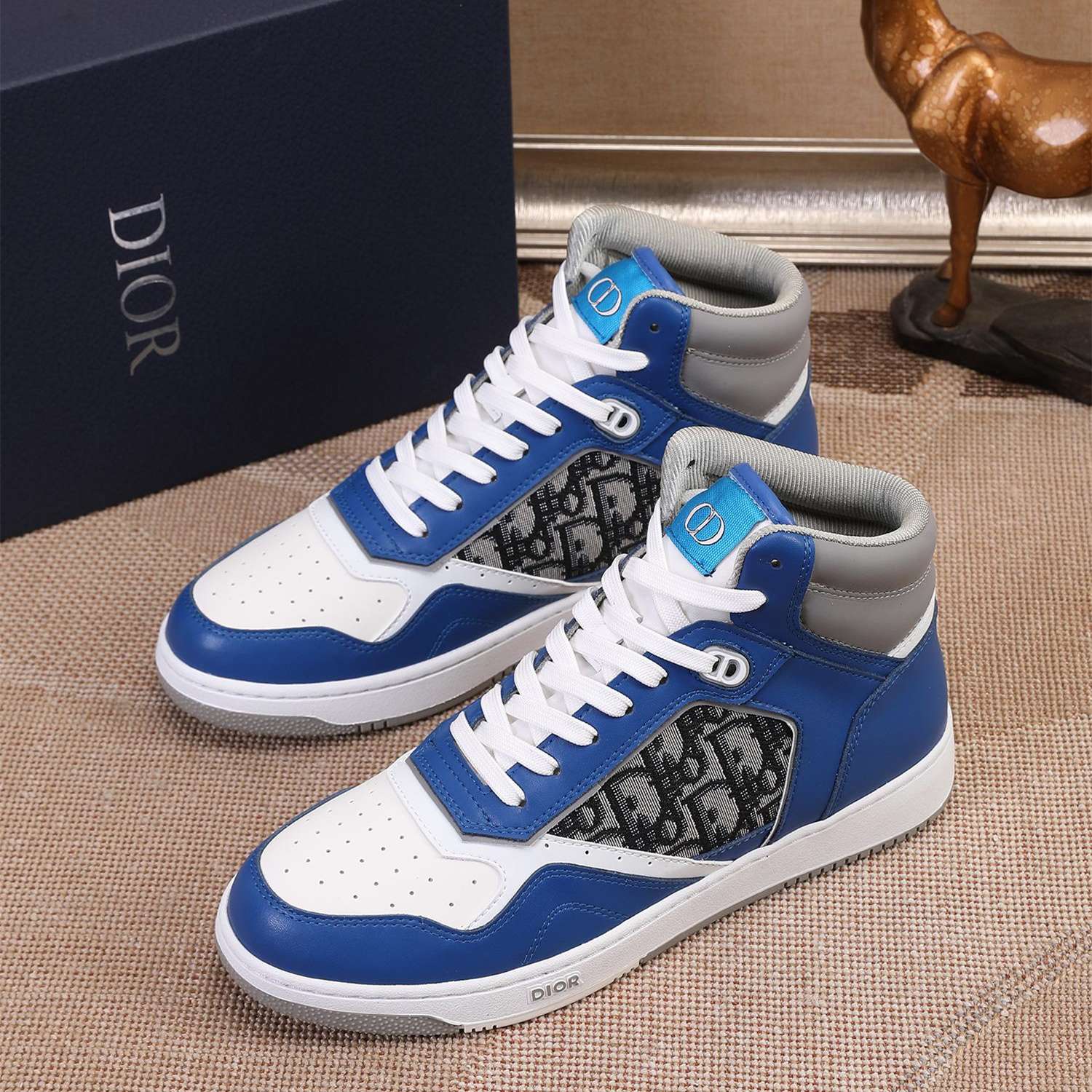 KICKWHO New Dior B27 High Top Sneakers Oblique Jacquard "Blue Gray And White"