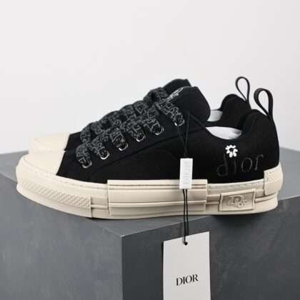 KICKWHO Dior New B23 Oblique Skater Sneaker Black Cotton Canvas