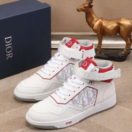 KICKWHO New Dior B27 High Top Sneakers Oblique Jacquard "Red And White"