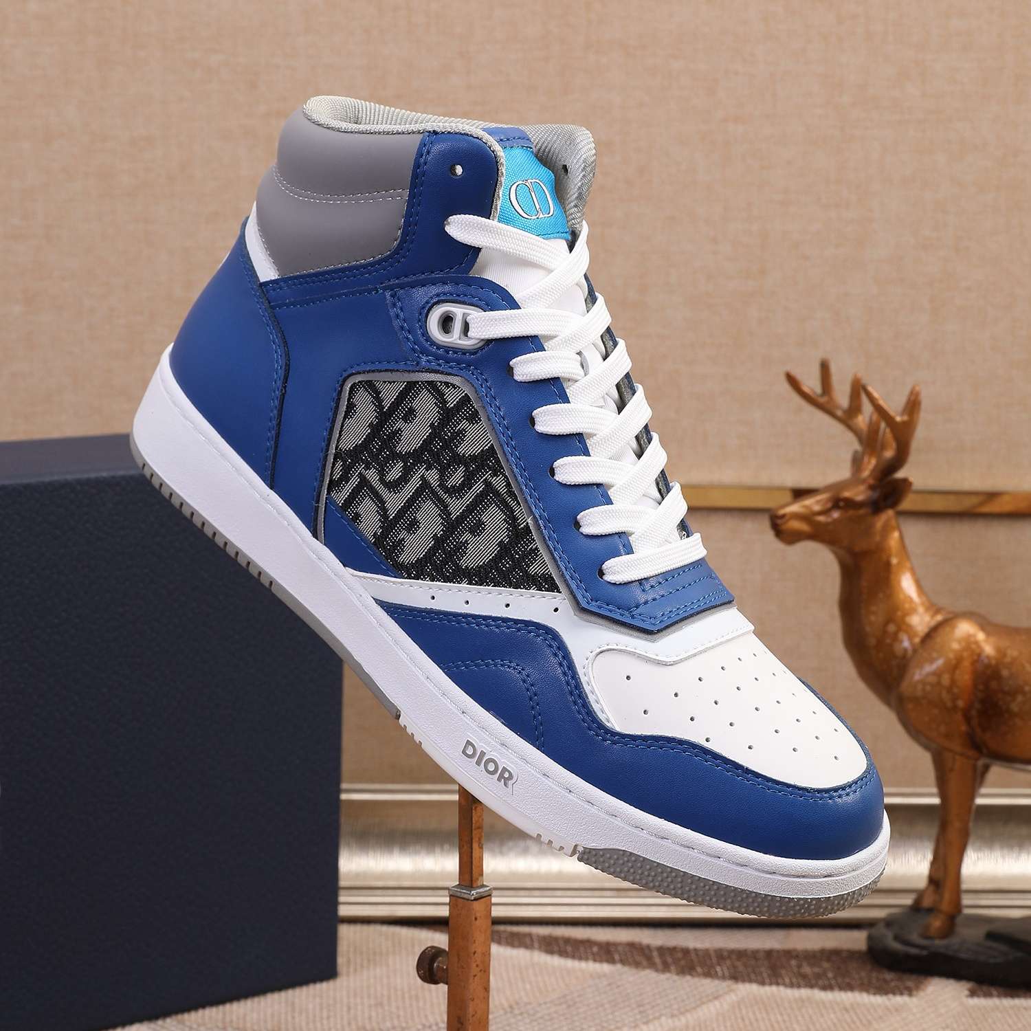 KICKWHO New Dior B27 High Top Sneakers Oblique Jacquard "Blue Gray And White" - Image 2